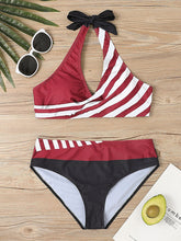 Women's Swimwear Bikini Plus Size Swimsuit 2 Piece Printing Striped Black Pink Red Blue Bathing Suits Sports Beach Wear Summer